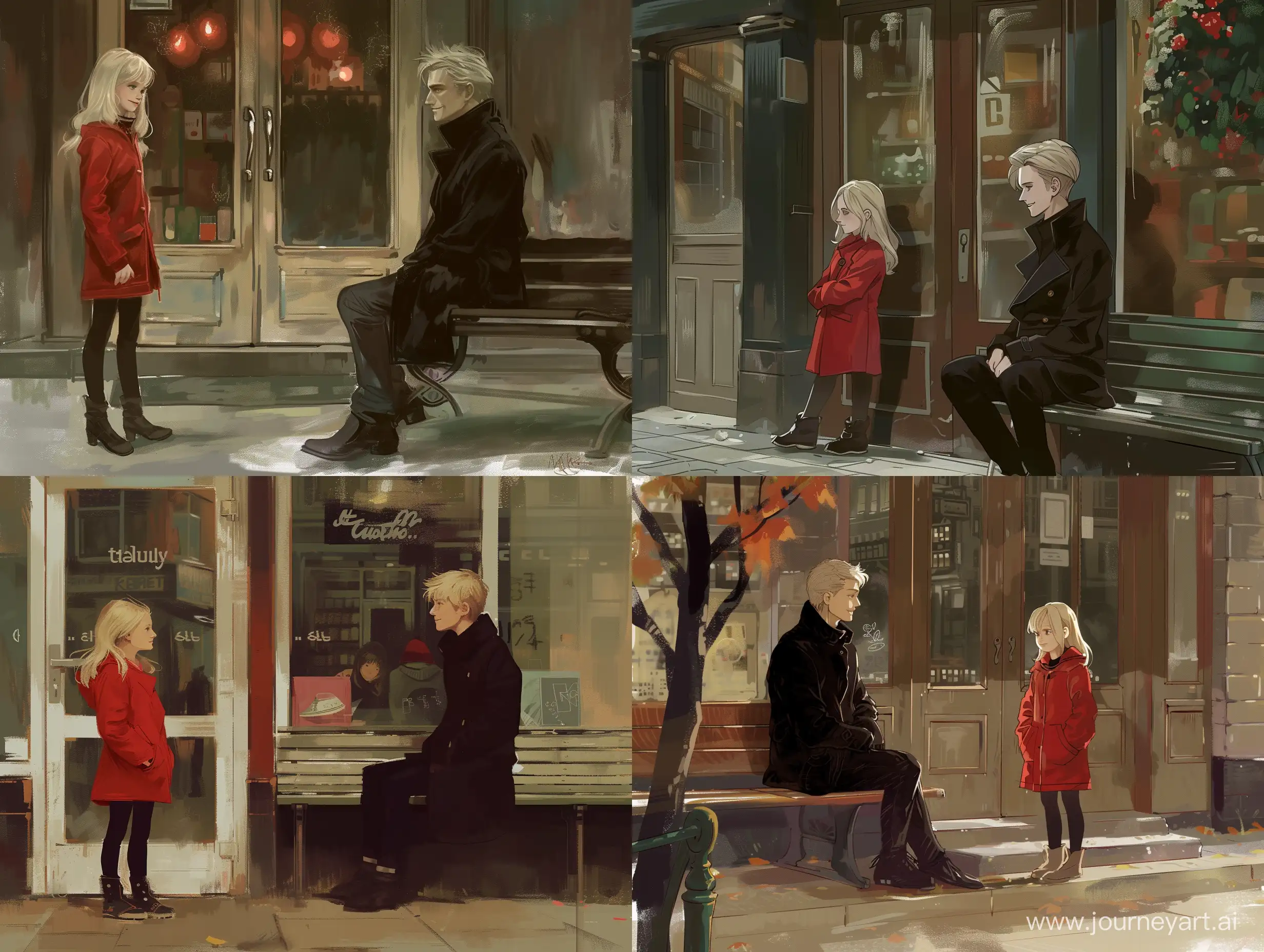 Blonde-Girl-and-Handsome-Guy-Waiting-Outside-Store