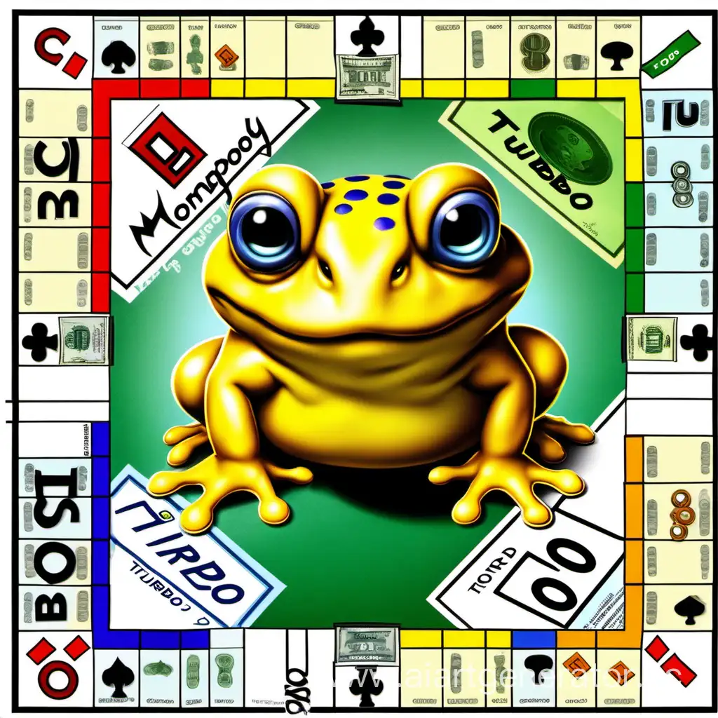 Turbo Toad, gelbe Kröte. Crypro, Brettspiel Monopoly. Geld,  Freunde