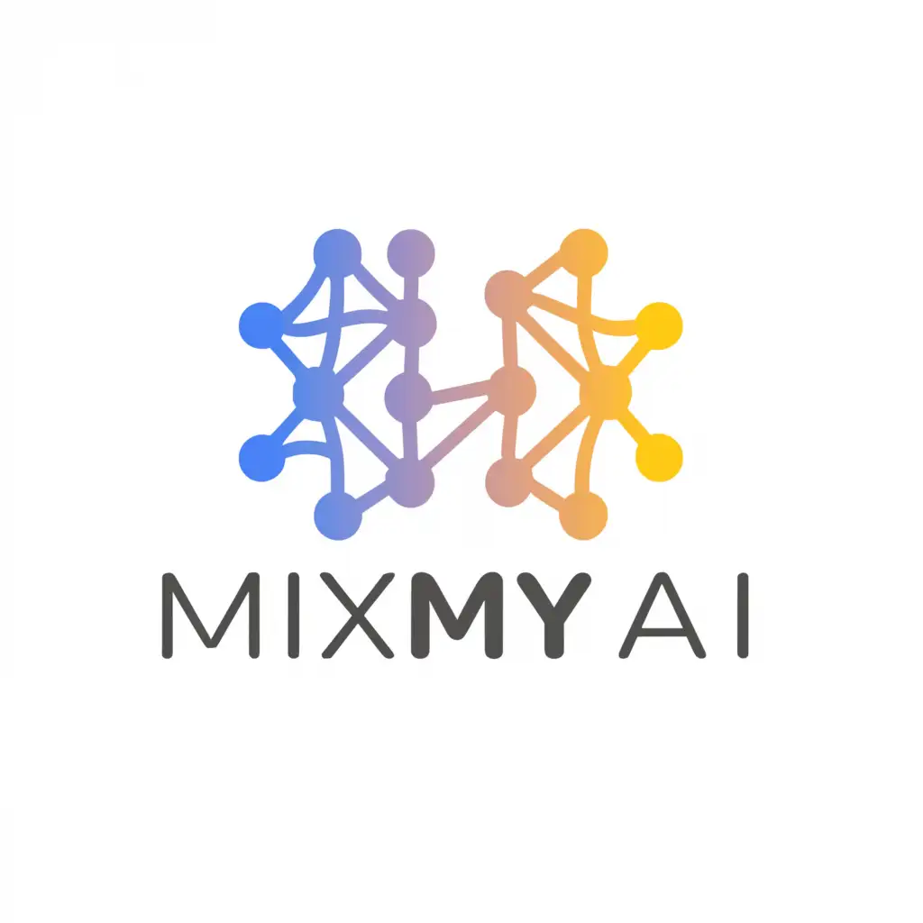 a logo design,with the text "mixmyai", main symbol:neural network mixing into each other,Minimalistic,be used in Technology industry,clear background
