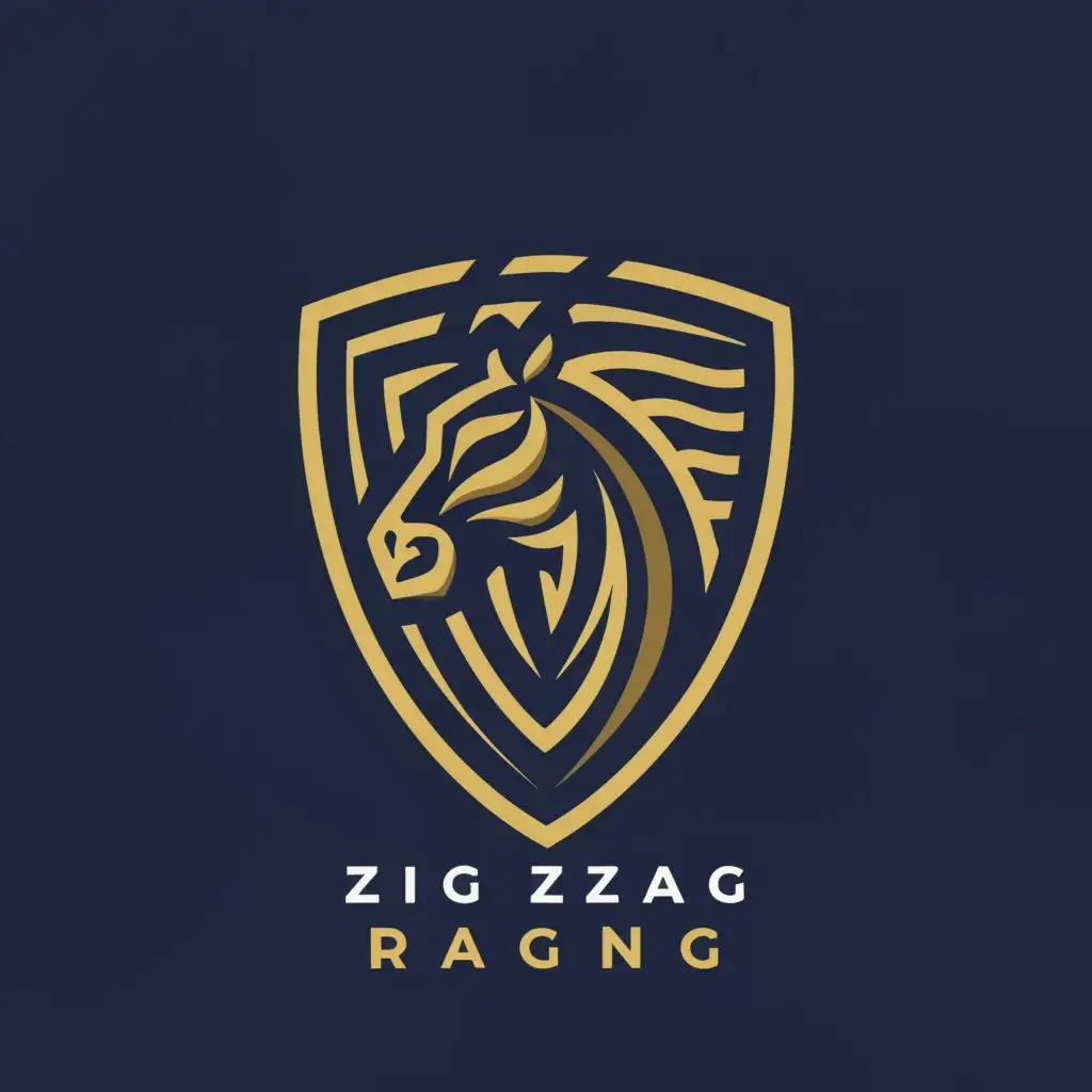 a logo design,with the text "Zig Zag Racing", main symbol:HORSE RACING INSIDE A SHIELD,complex,clear background