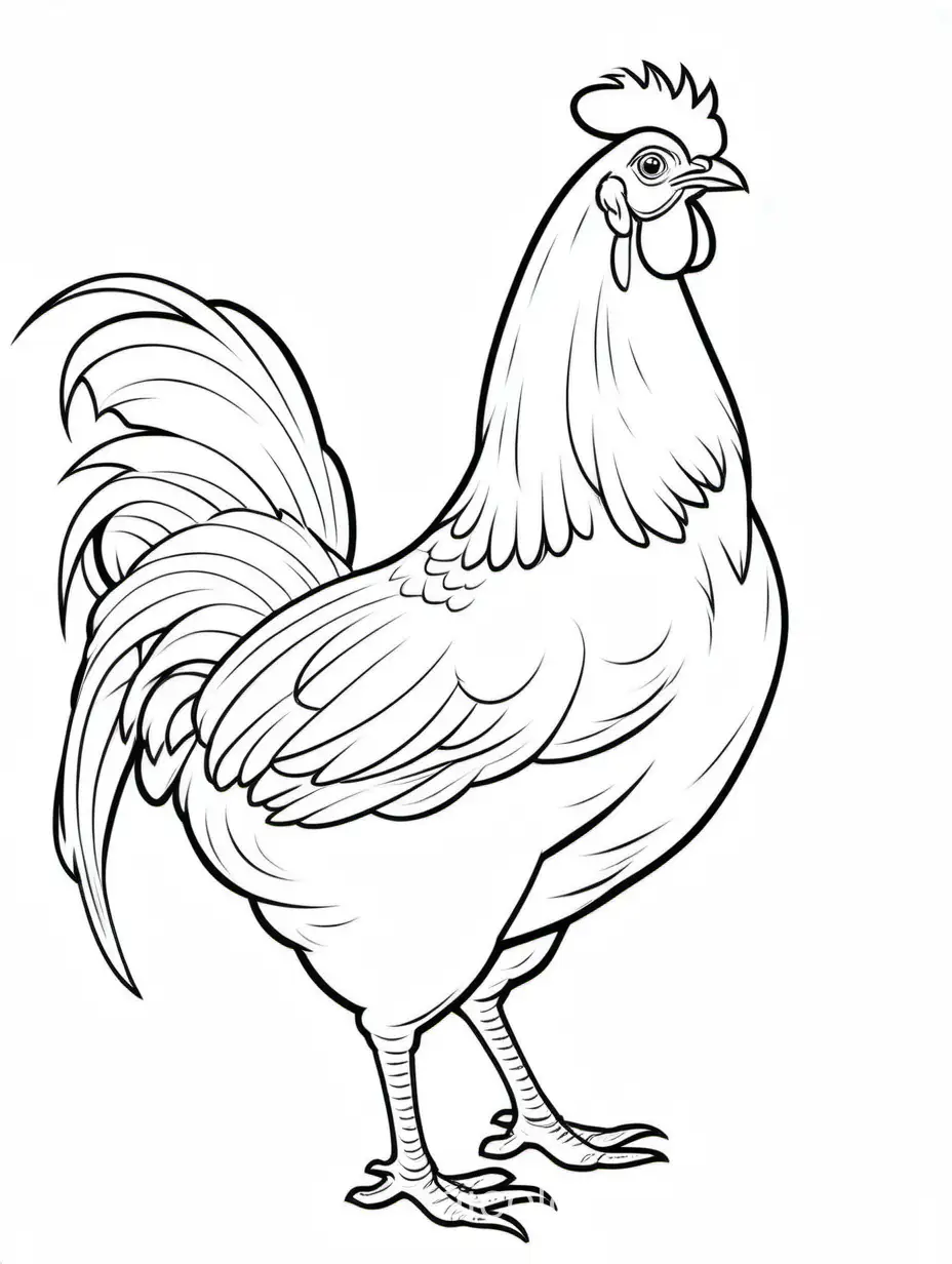 Blue Hen Chicken
, Coloring Page, black and white, line art, white background, Simplicity, Ample White Space. The background of the coloring page is plain white to make it easy for young children to color within the lines. The outlines of all the subjects are easy to distinguish, making it simple for kids to color without too much difficulty