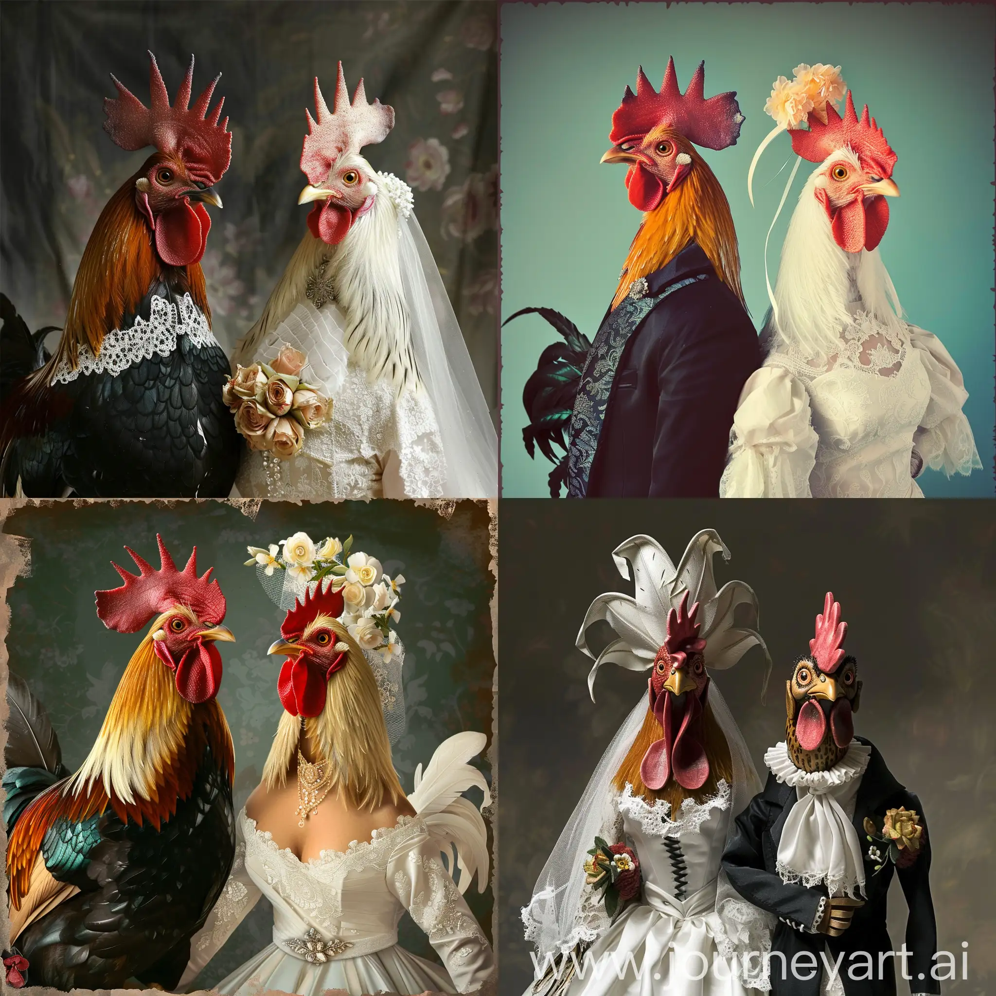 Rooster-and-Hen-Wedding-Portrait-in-Human-Attire