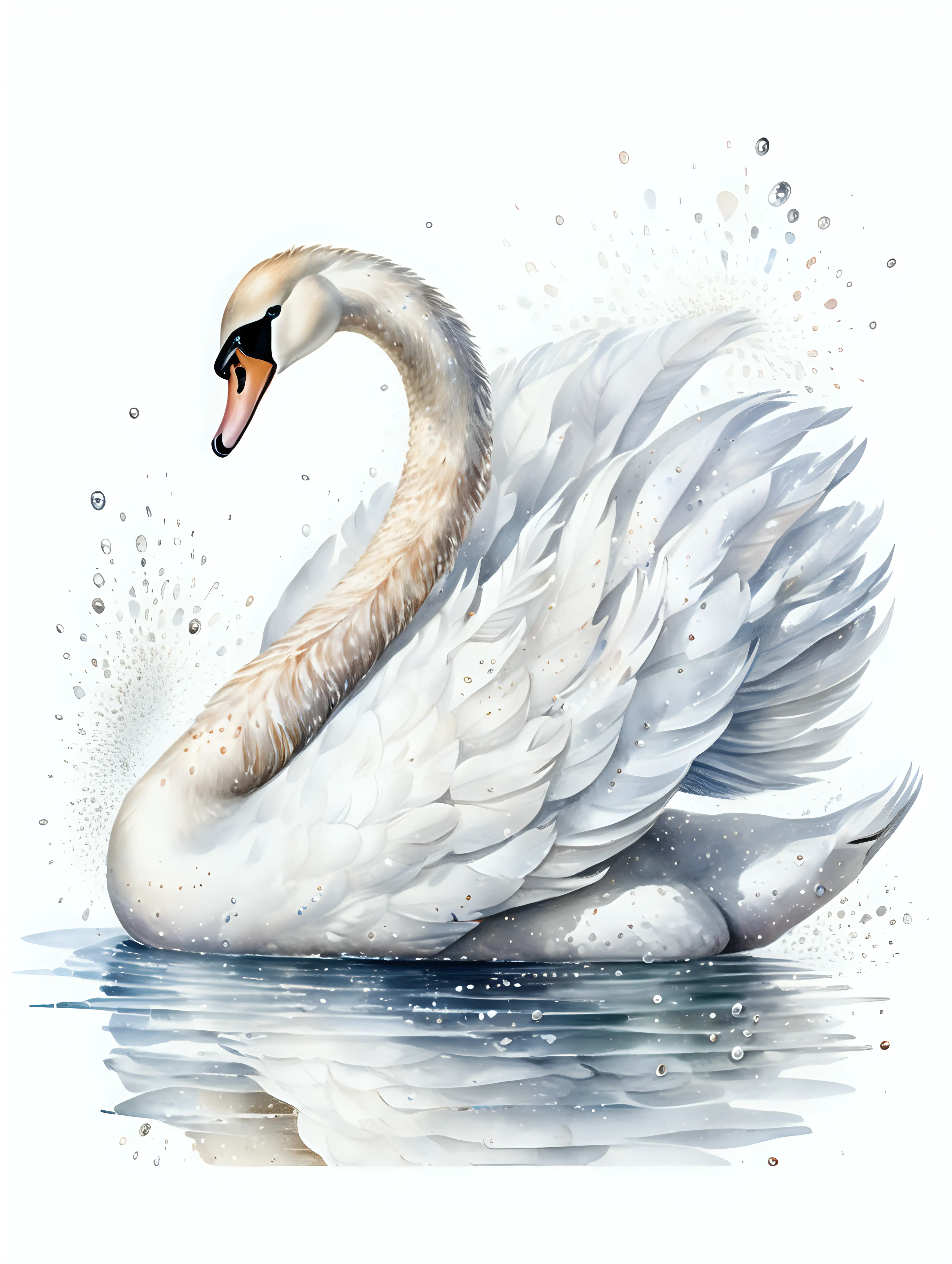 Ethereal White Swan Watercolor Illustration for Childrens Book