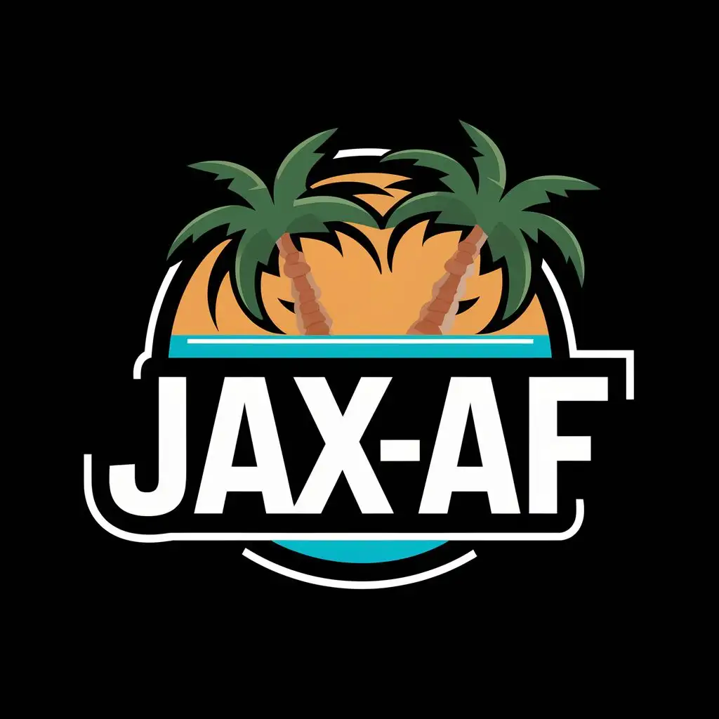 logo, Beach, Palm trees, with the text "JAX-AF", typography, be used in Entertainment industry
