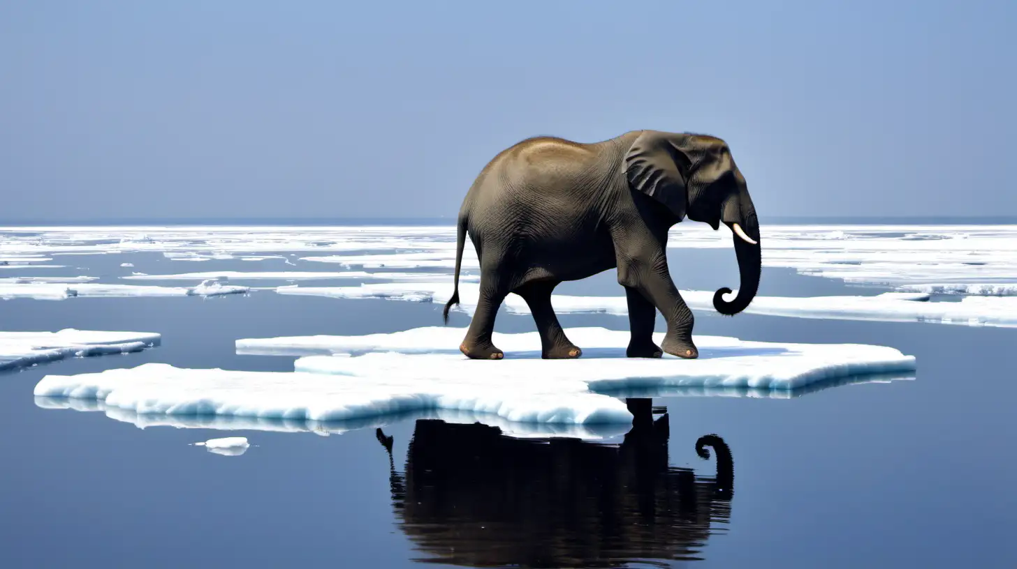 Graceful Elephant Balancing on Ice Floe