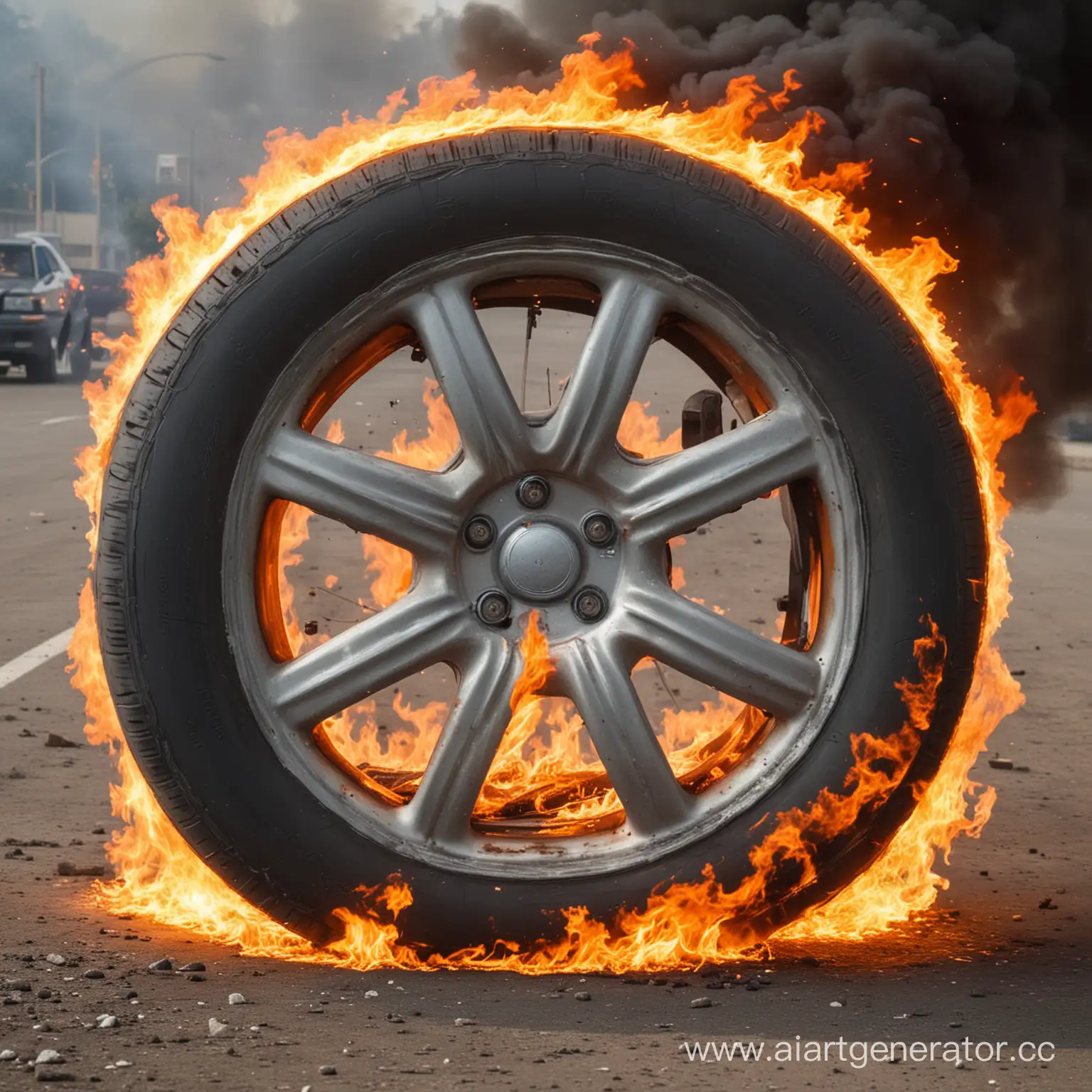 Fiery-Automobile-Wheel-Enveloped-in-Flames