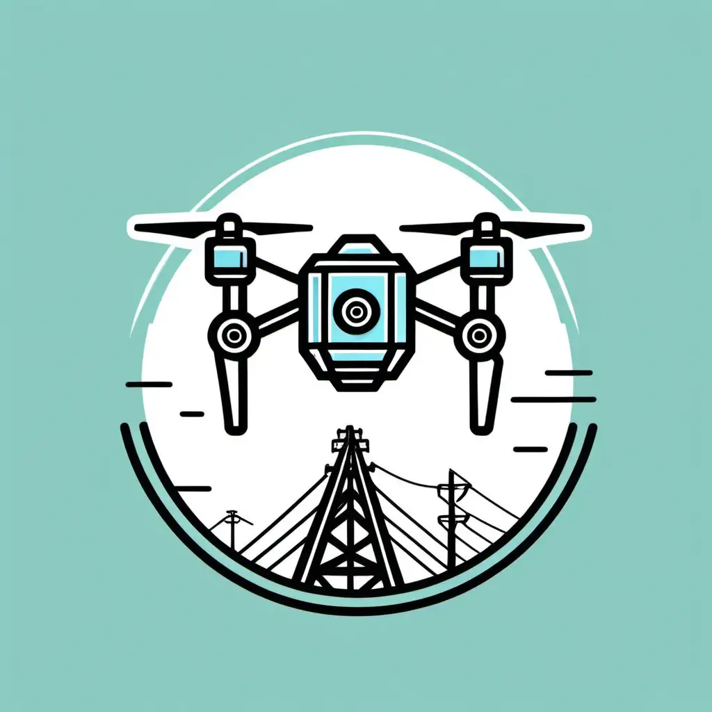 create a linear logo without background showing a drone robot inspecting  power lines  
