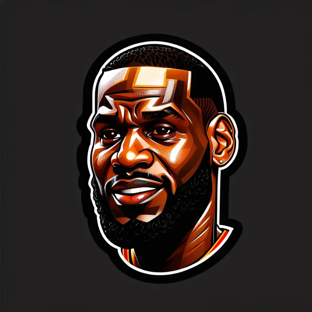 cartoon lebron james in an icon style, head only , with a thick black stroke, transparent background