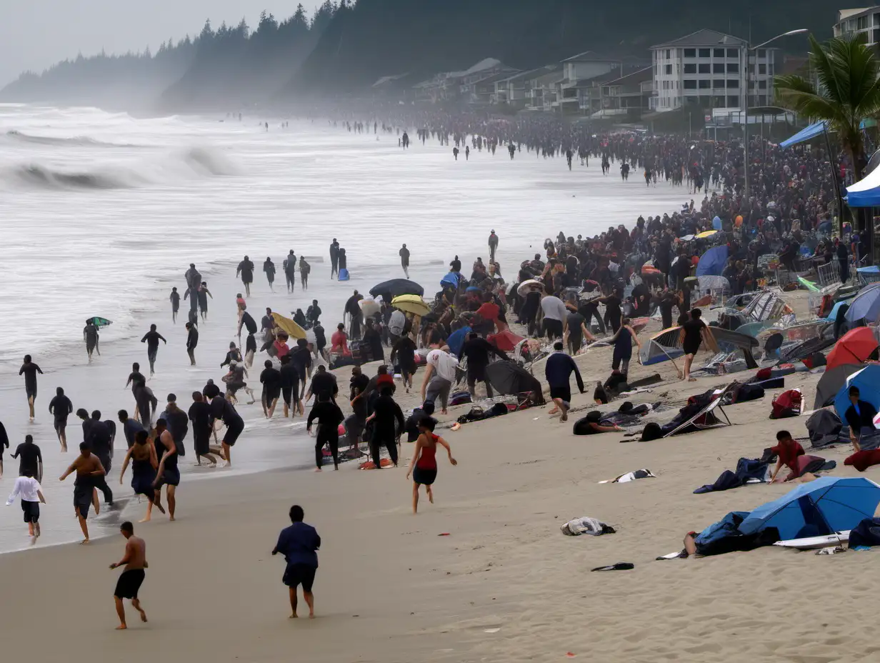 Vibrant Beach Scene Amidst a Tsunami