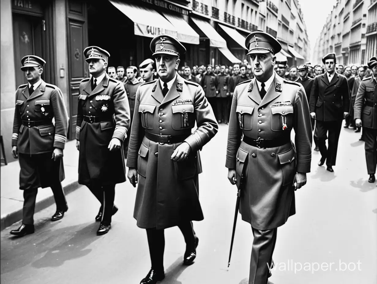 General de Gaulle walks the streets of Paris