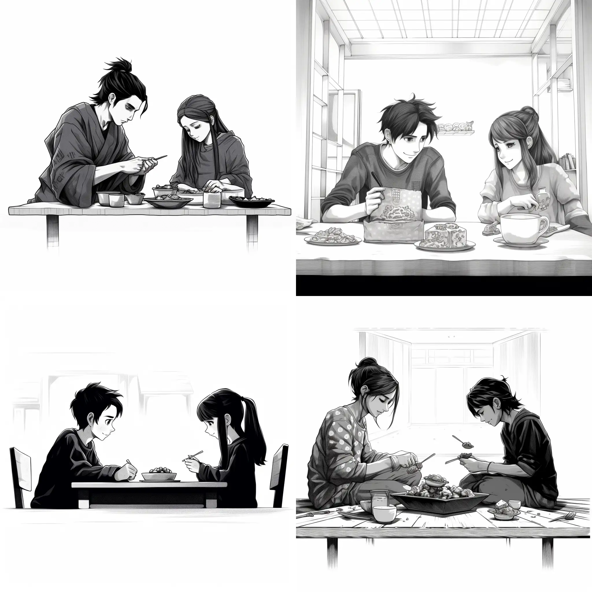 Japanese-Siblings-Enjoying-Traditional-Kotatsu-Lunch-in-Simple-Apartment-Setting