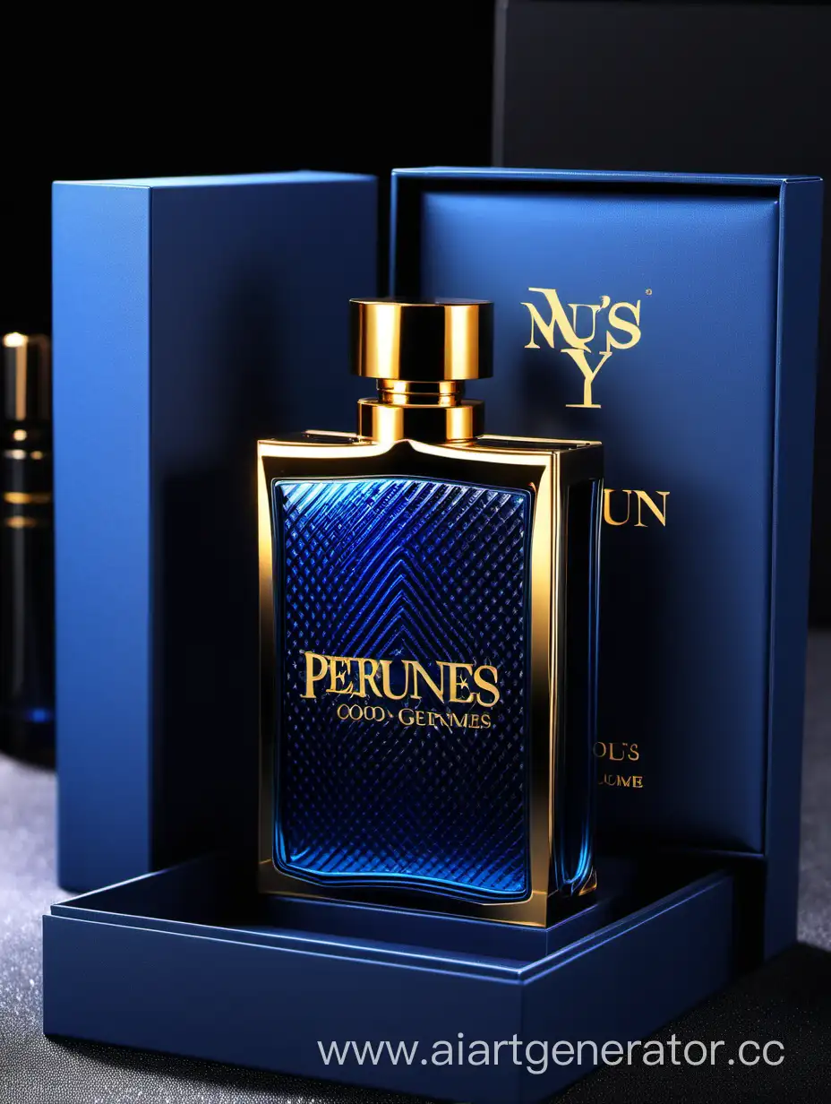 generate good photos of men's perfumes one box should be the largest, then descending and the last the smallest blue, black and golden