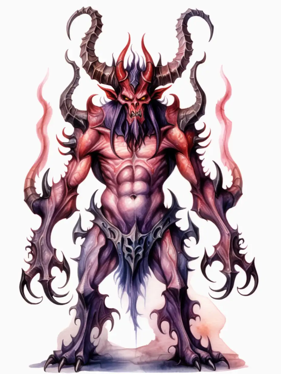 fantasy horned devil monster standing, dark watercolor drawing, no background