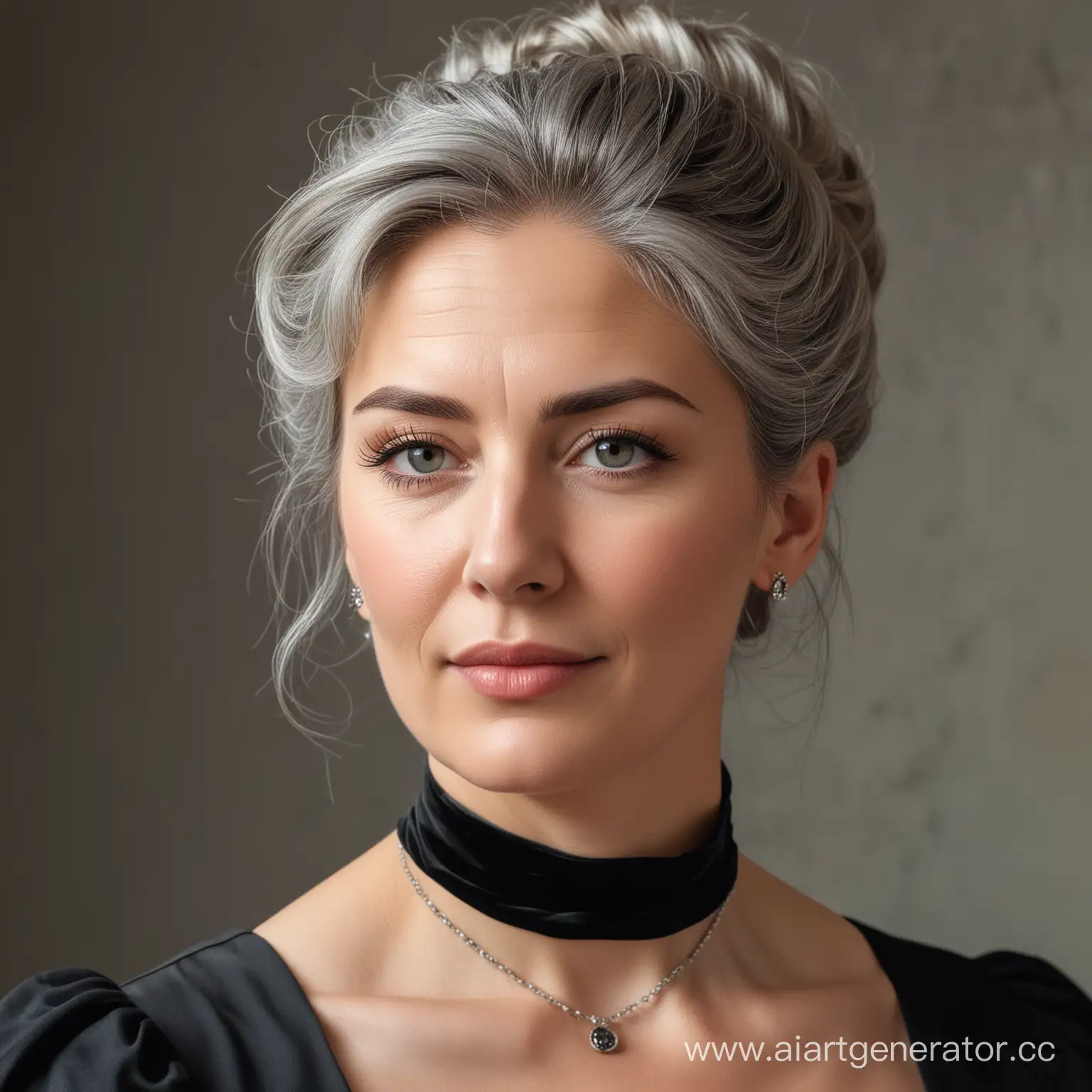 Elegant-Mature-Woman-Portrait-with-Gray-Hair-and-Black-Dress