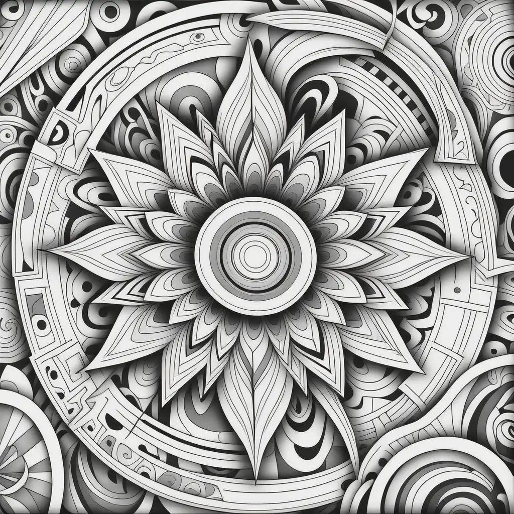 Abstract Detailed Black Lined Coloring Page for Relaxation and Creativity
