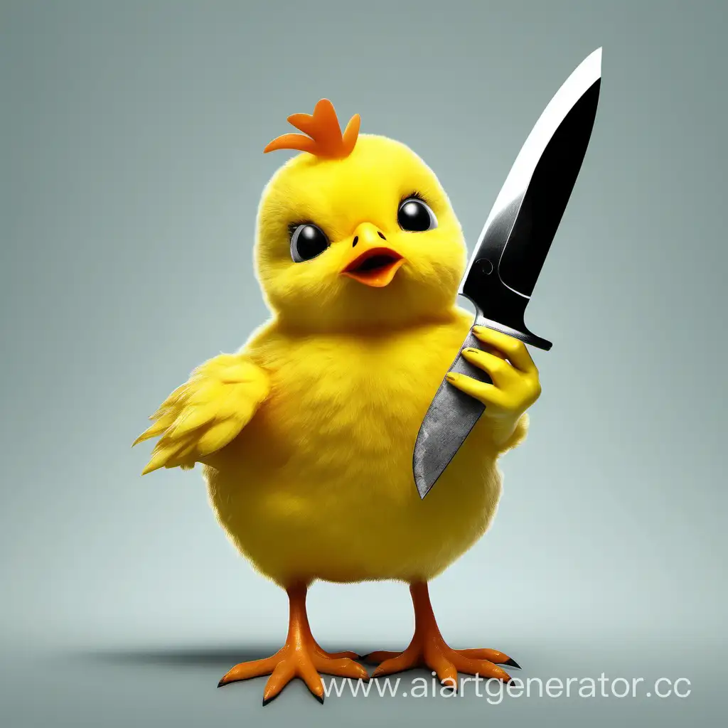 Adorable-Yellow-Chick-with-a-Playful-Knife