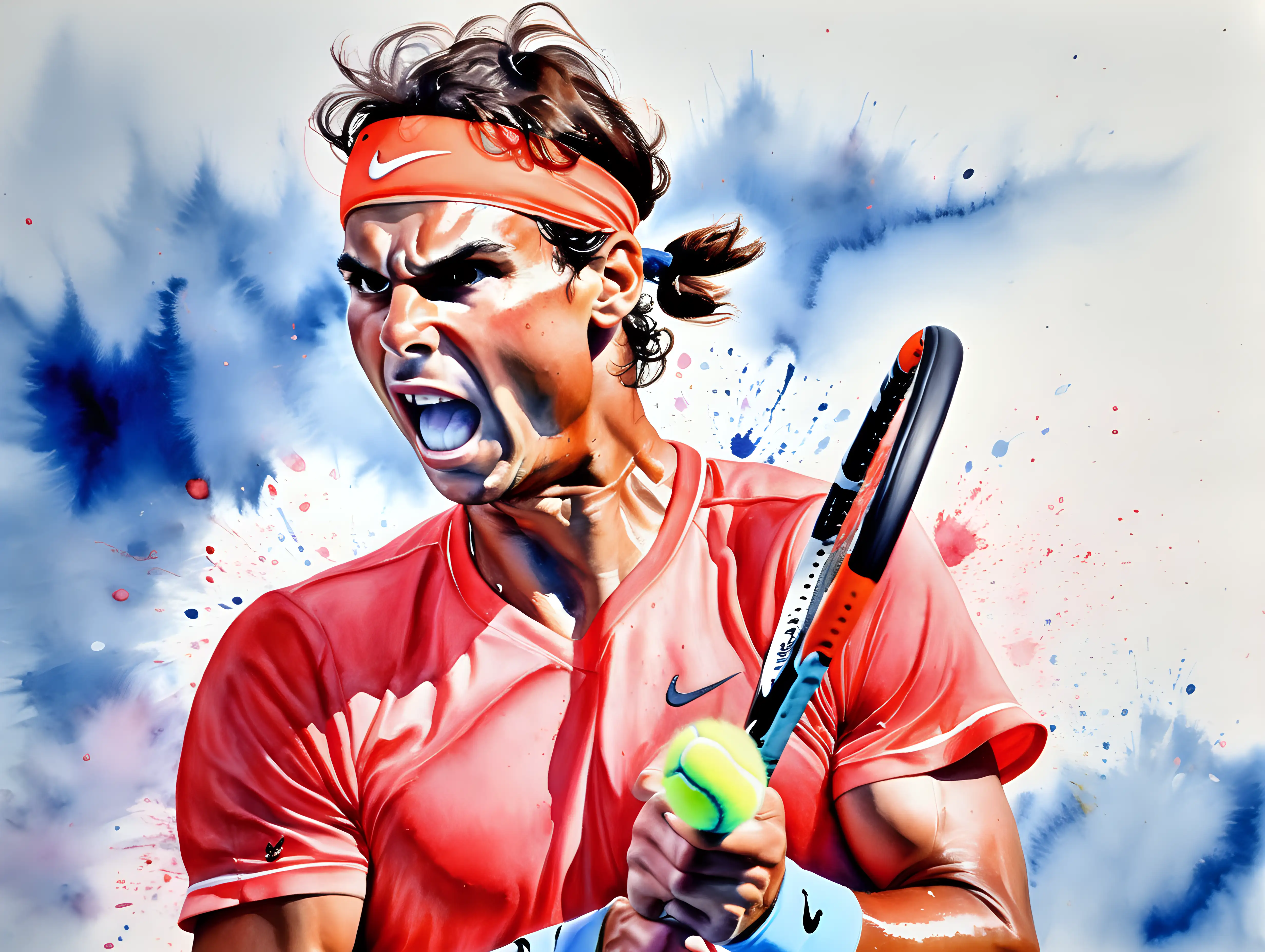 Rafa Nadal Watercolor Portrait Expressive Tennis Legend Artwork