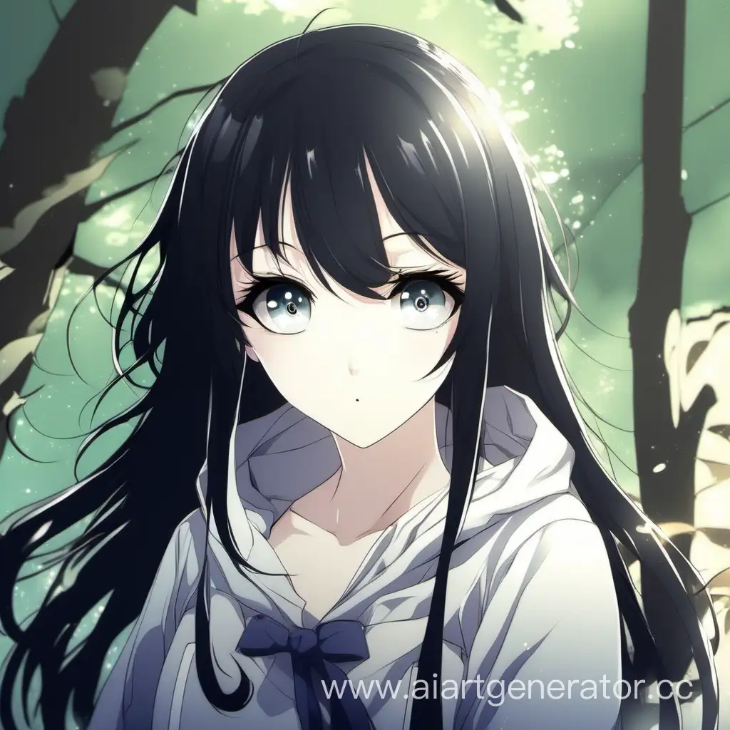 Красивая аниме девочка с черными волосами большими глазами
