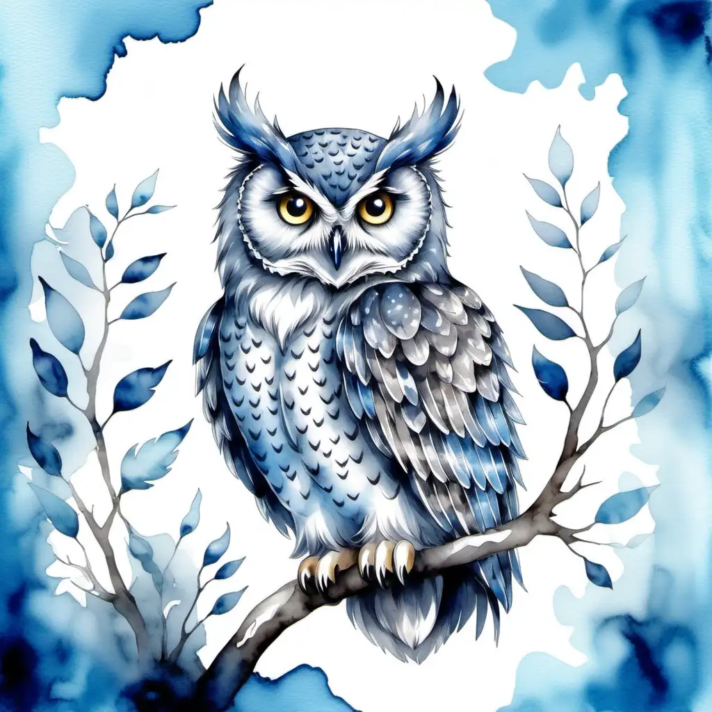  water colored 
 beautiful art background
owl  grey blue light blue




