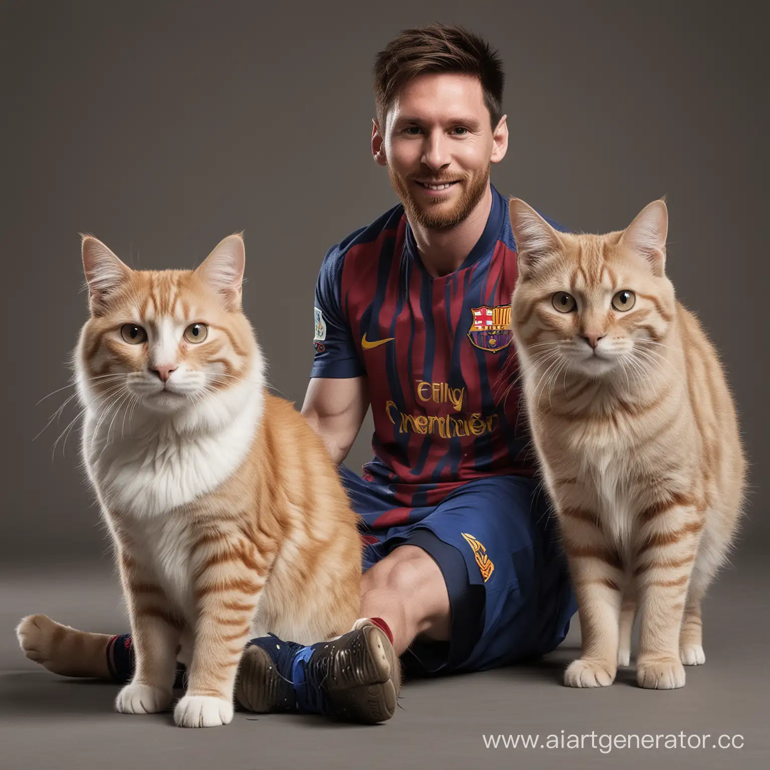 Messi-Playing-Soccer-with-a-Qi-Cat-in-a-Colorful-Stadium