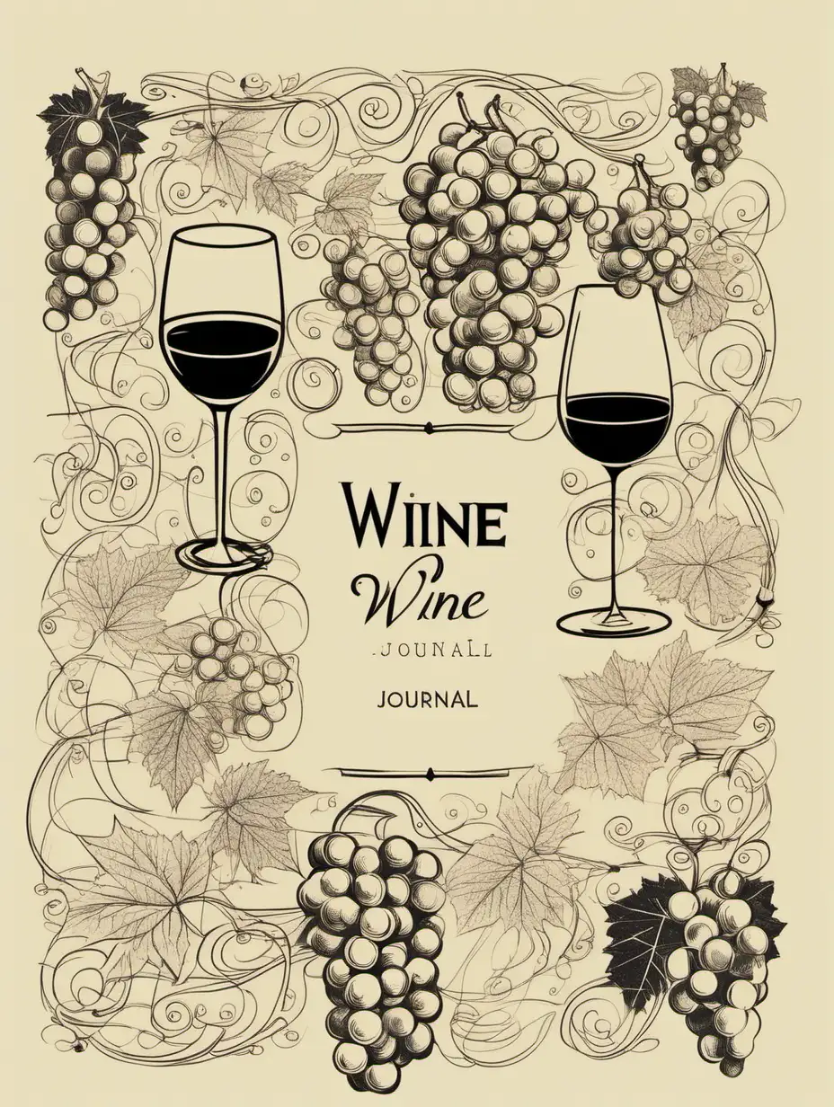 Elegant Black Outline Wine Journal Page with Full Array of WineRelated Items