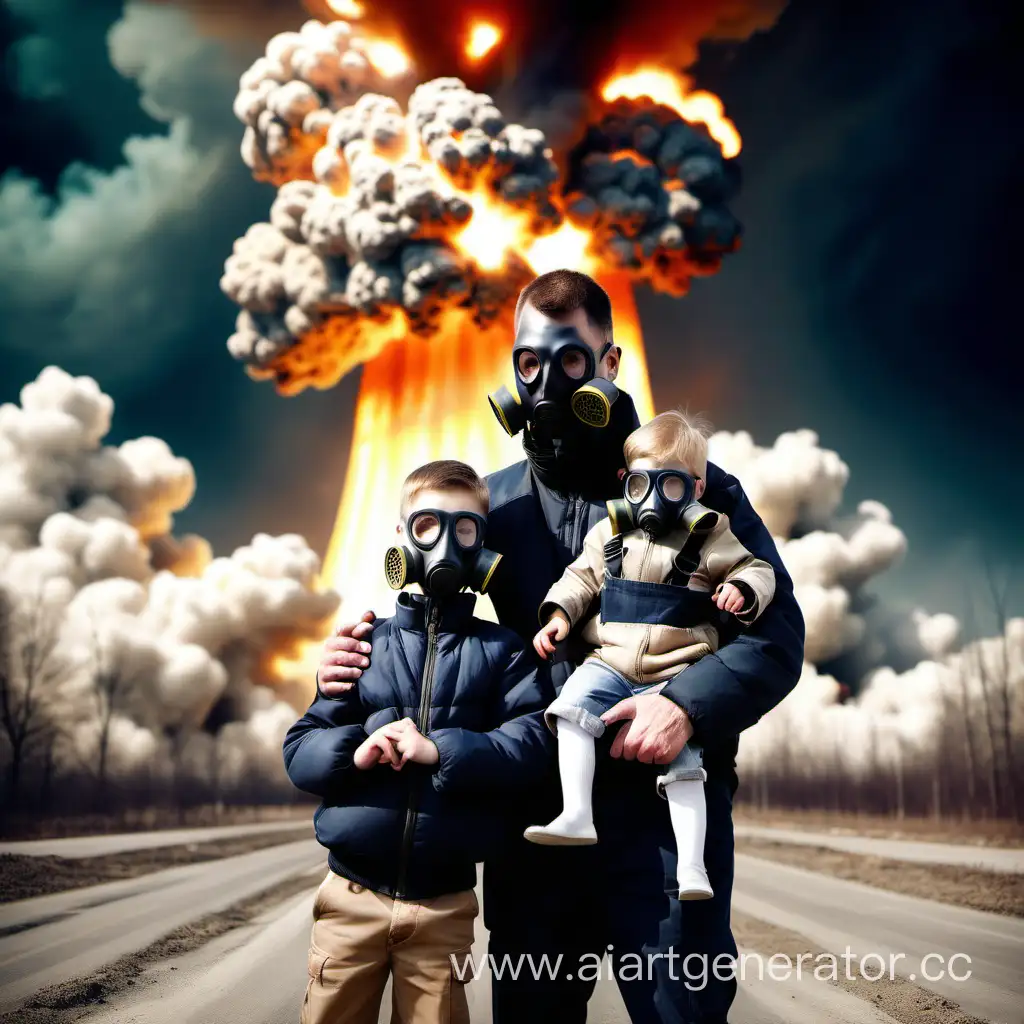 Father-and-Son-in-Gas-Masks-Confront-Nuclear-Fallout-with-Weapons