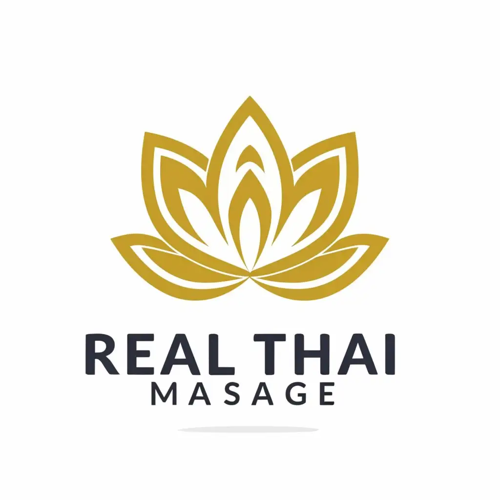 a logo design,with the text "Real Thai Massage", main symbol:lotus, massage, golden,Moderate,be used in Beauty Spa industry,clear background