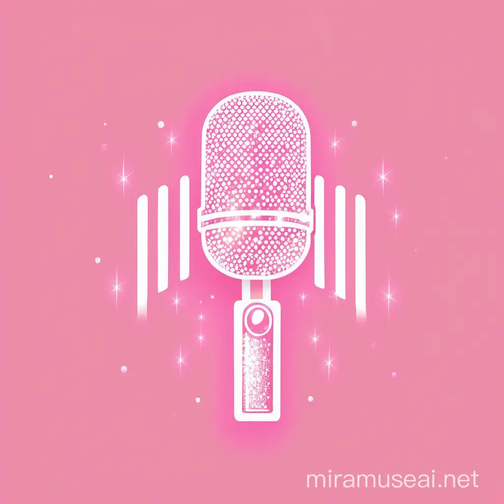 Luxury Pink and White Glitter Microphone with Brand Logo