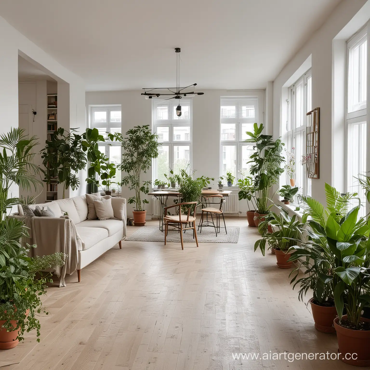 Квартира архитектора в стиле минимализм с большим количеством растений и цветов