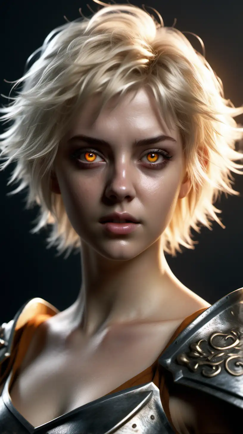 Mesmerizing 21YearOld Spellsword with Amber Eyes and Short Blonde Hair in Stunning 8K Resolution