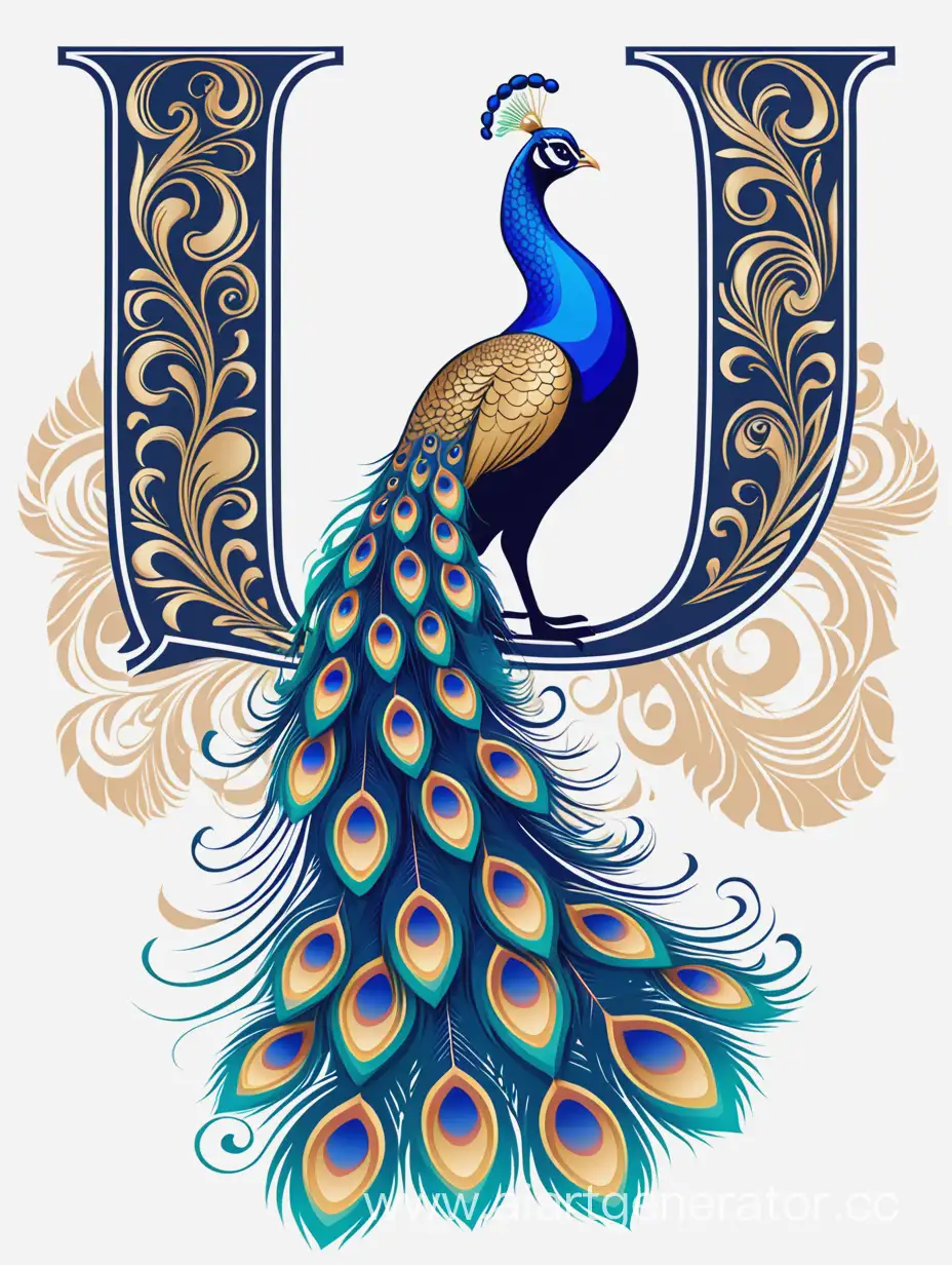A minalist simple elegant design A regal peacock displaying its vibrant feathers, with "Enchanting Elegance" in ornate letters beside it, in vive beauty elegant color, for t- shirt design, on a white background