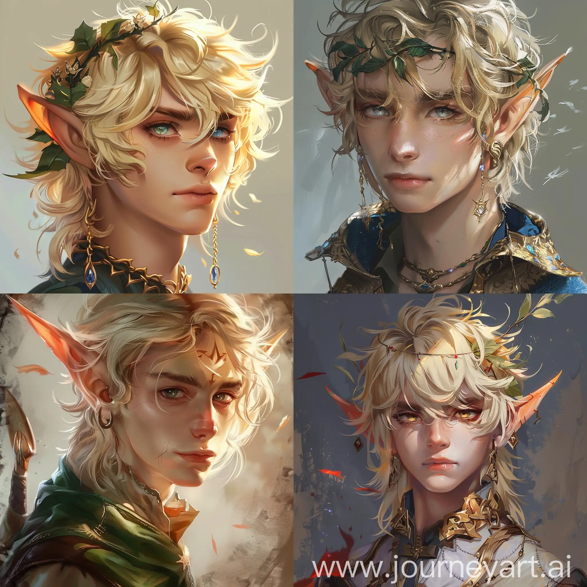 Blonde,fantasy, elf boy, anime style