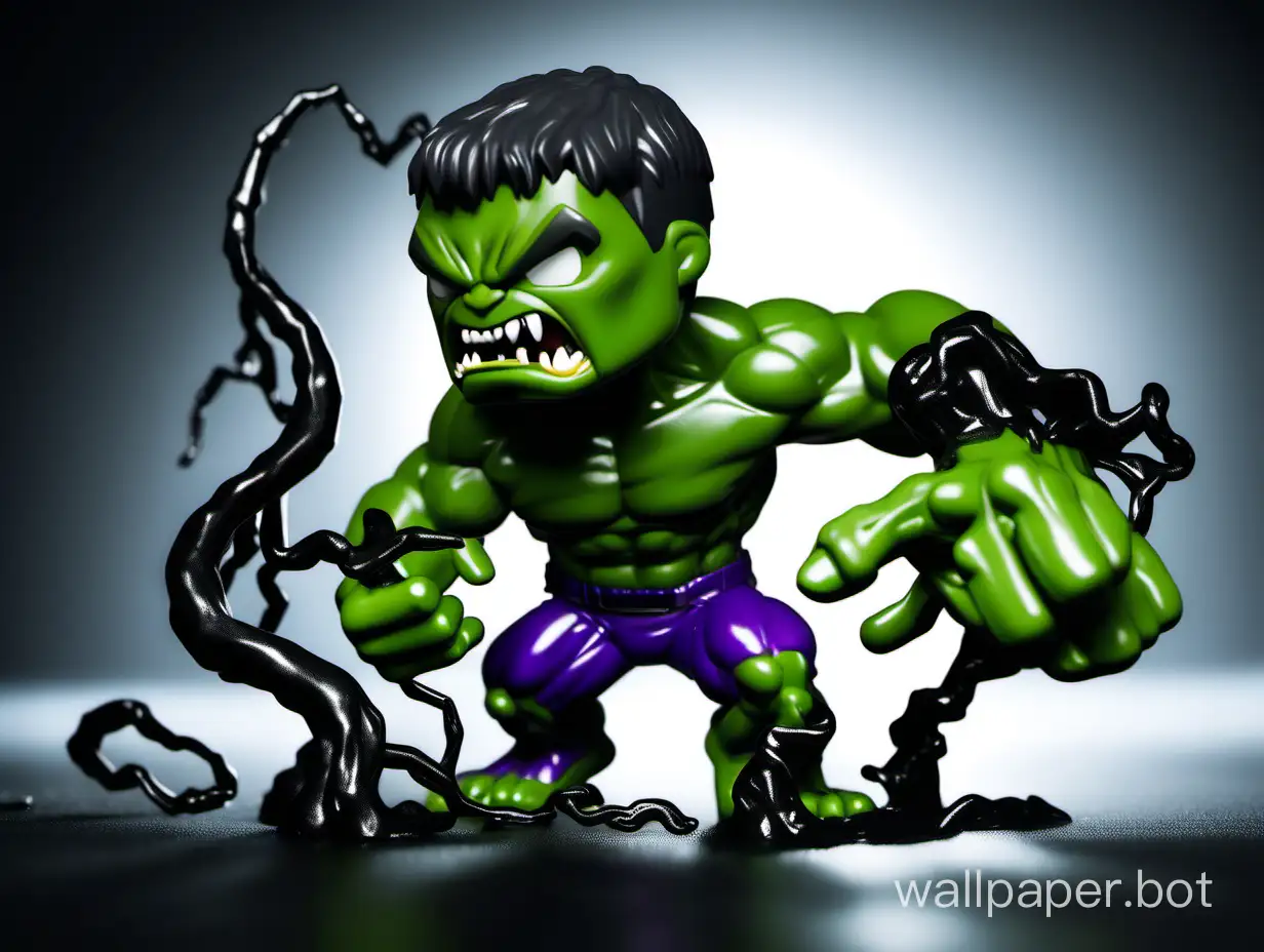 funko pop hulk fighting venom in 4k dark background