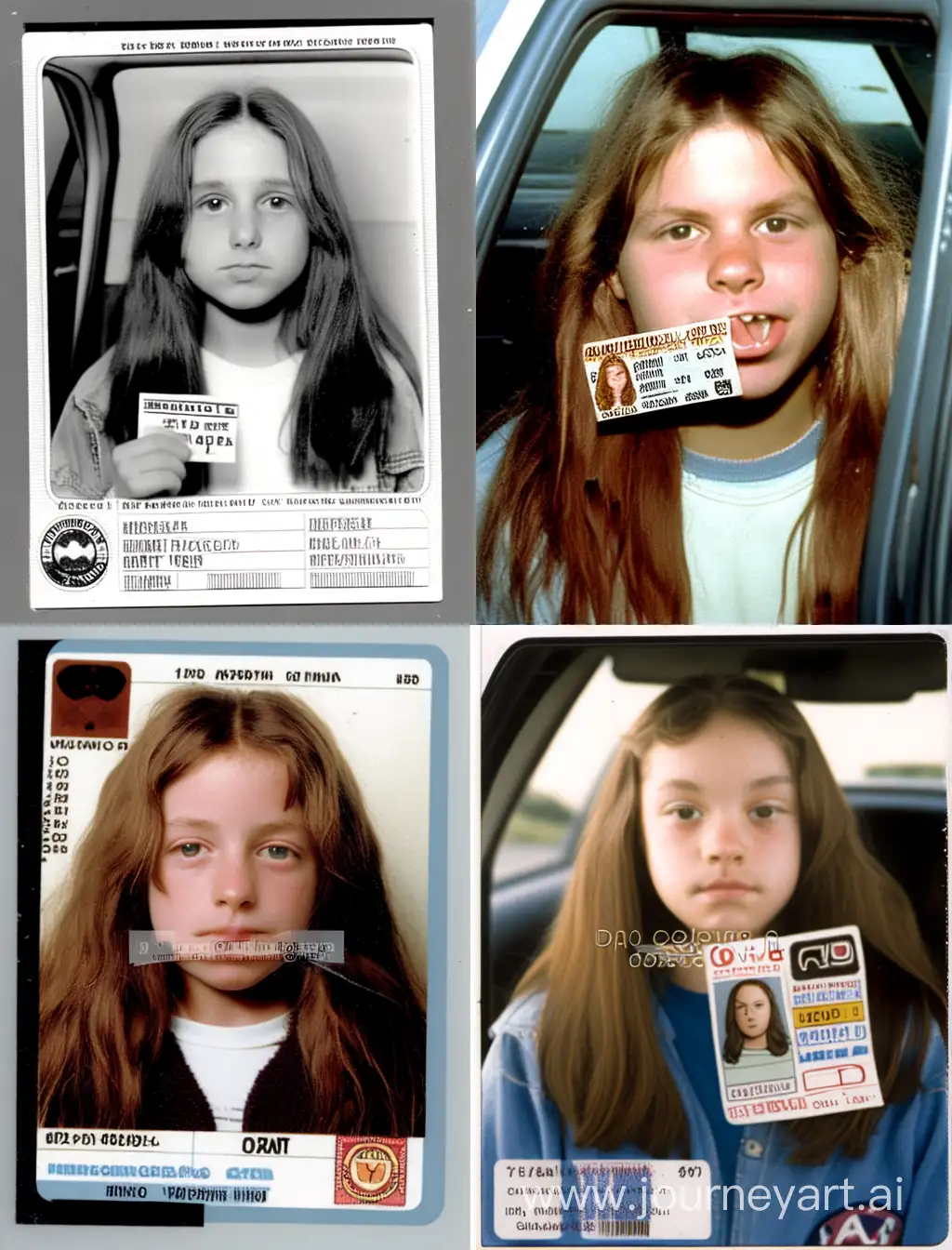 There’s a driver license. The information says she’s from California, was born on May 11th 2005. This teenage girl has brown-long hair separated in the middle, looks annoyed, has some childish stickers all over her face and is sticking out her tongue for the picture of hee driver license. Her name is Olivia 