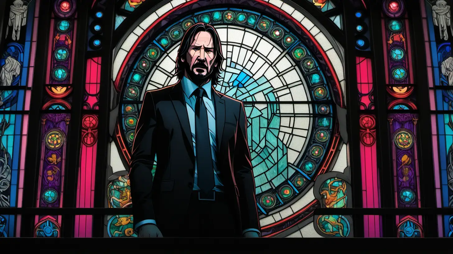 John Wick Stained Glass Art Dynamic Portrayal of the Legendary Assassin in Vivid Colors