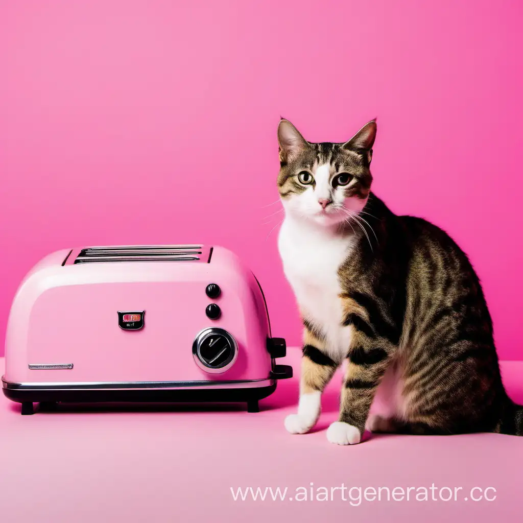 Feline-Elegance-Cat-Striking-a-Historical-Pose-with-Pink-Toaster-in-the-Background