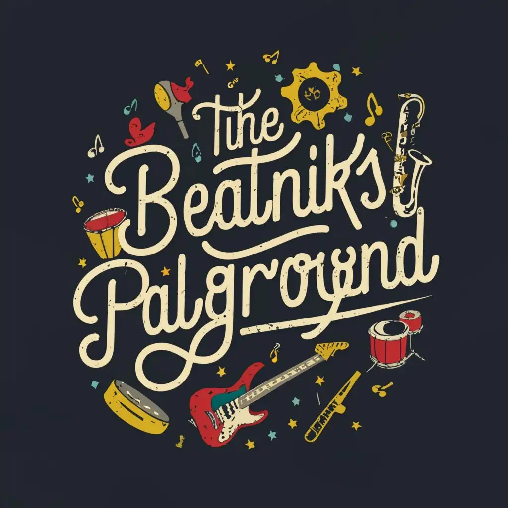 a logo design,with the text "The Beatniks Playground ", main symbol:Collage of musical instruments,Moderate,clear background