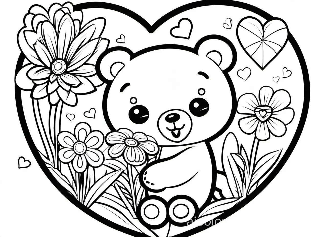 Adorable-Bear-Holding-Heart-Coloring-Page-with-Dashed-Graphics