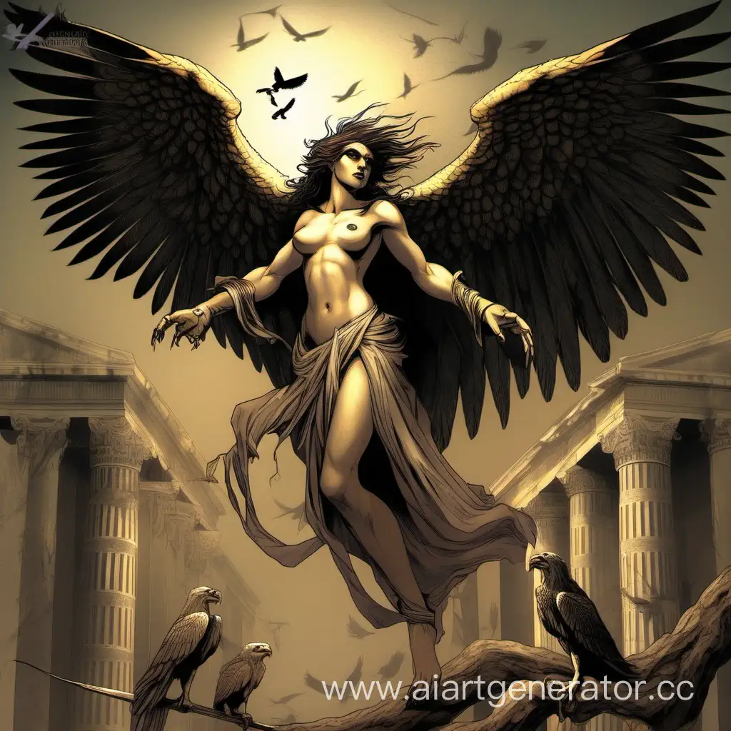 Majestic-Harpy-Creature-with-Womans-Head-and-Bird-Wings