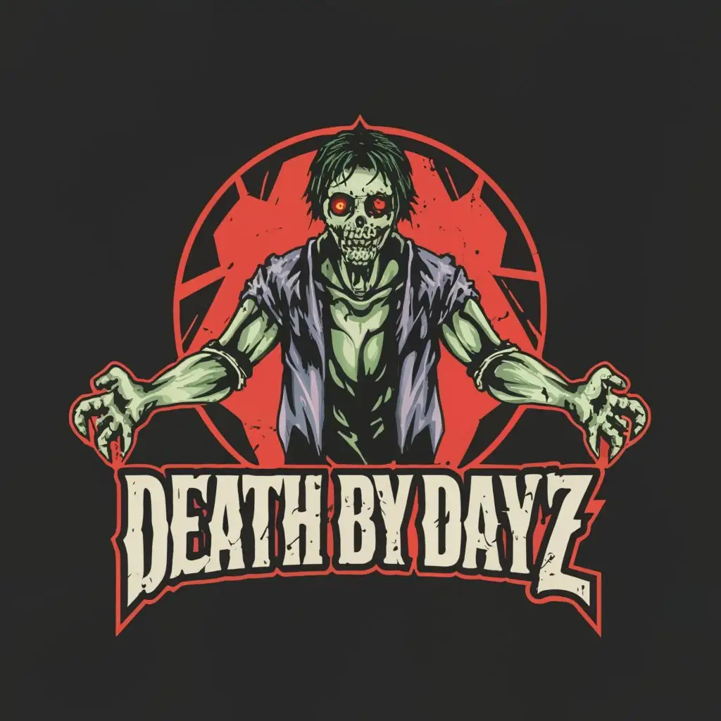 a logo design,with the text "Death by Dayz", main symbol:Zombie,Moderate,clear background