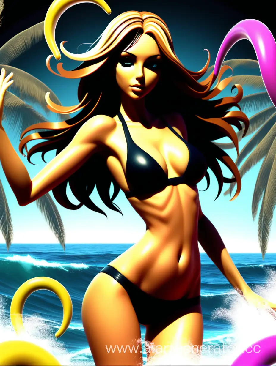 background for flyer, techno music, beach party, ocean view, girl dance,djanes, sexy, girl swim, fx effects