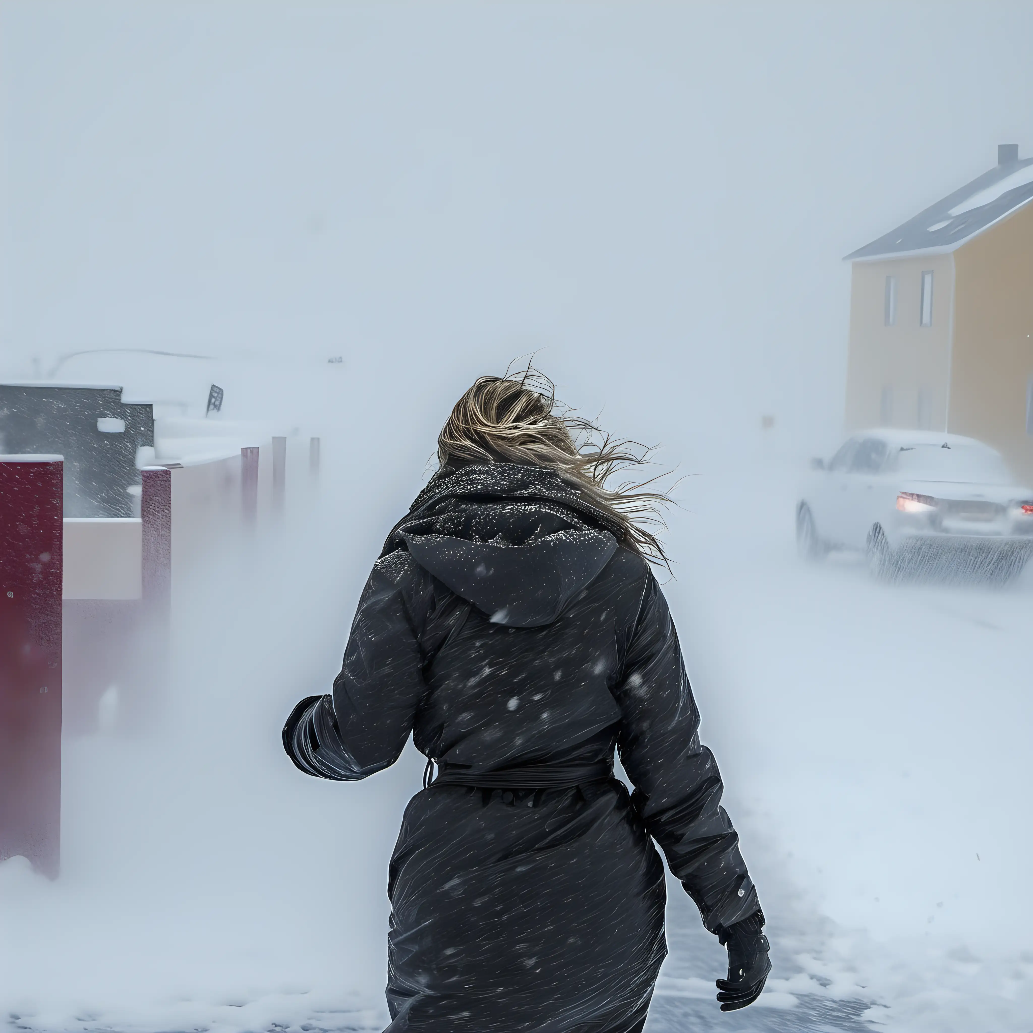 Intense Snowstorm in Isafjordur Woman Braving the Winter Blizzard