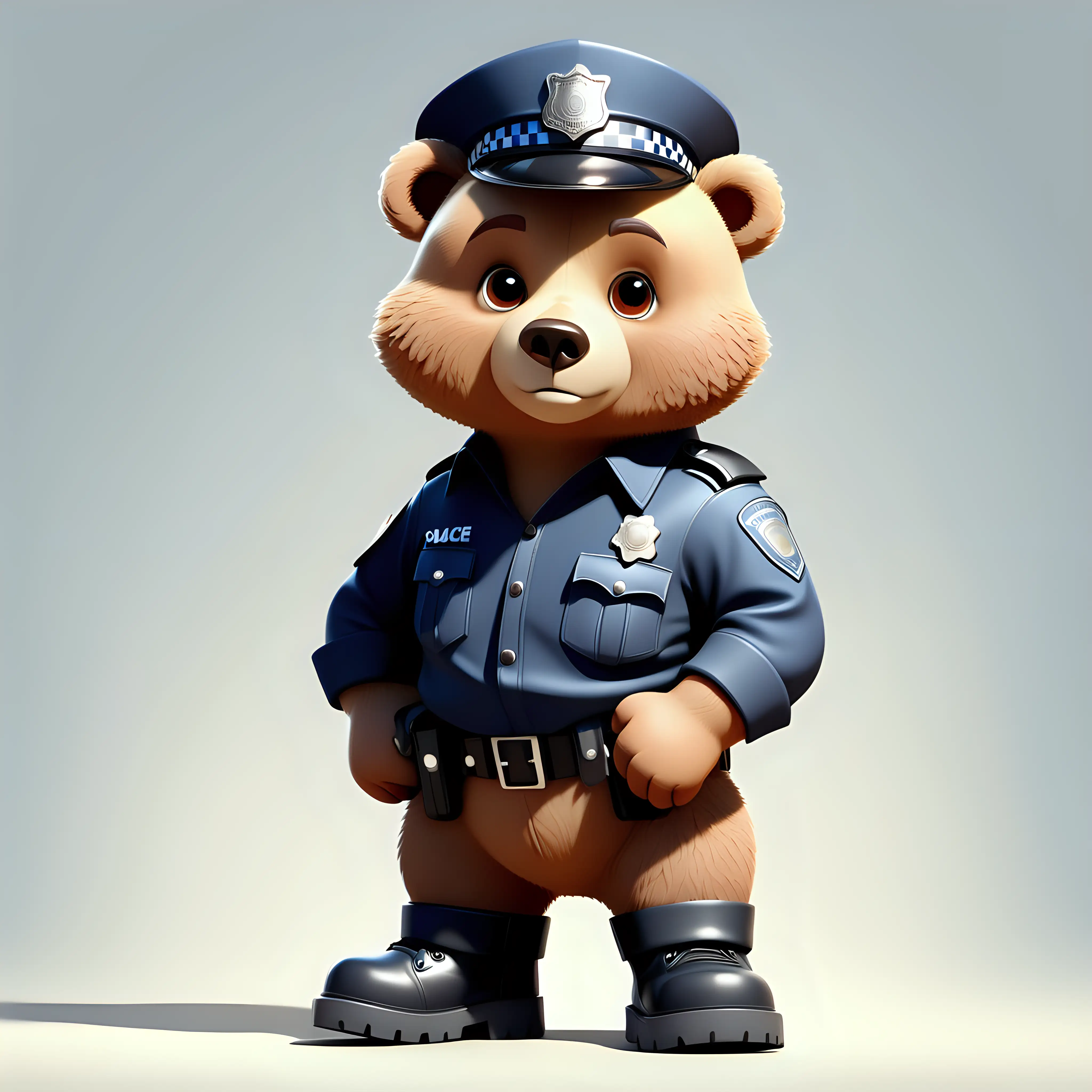 Adorable Cartoon Bear Wearing Police Clothes with Boots