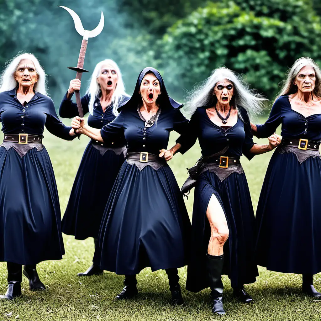 Epic Battle Gorgeous Amazon Warriors Confronting Malevolent Old Witches
