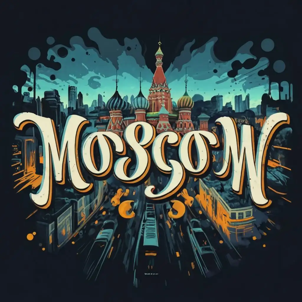 logo, in street graffiti style against the background of the night city, with the text "Moscow", typography, be used in Entertainment industry
