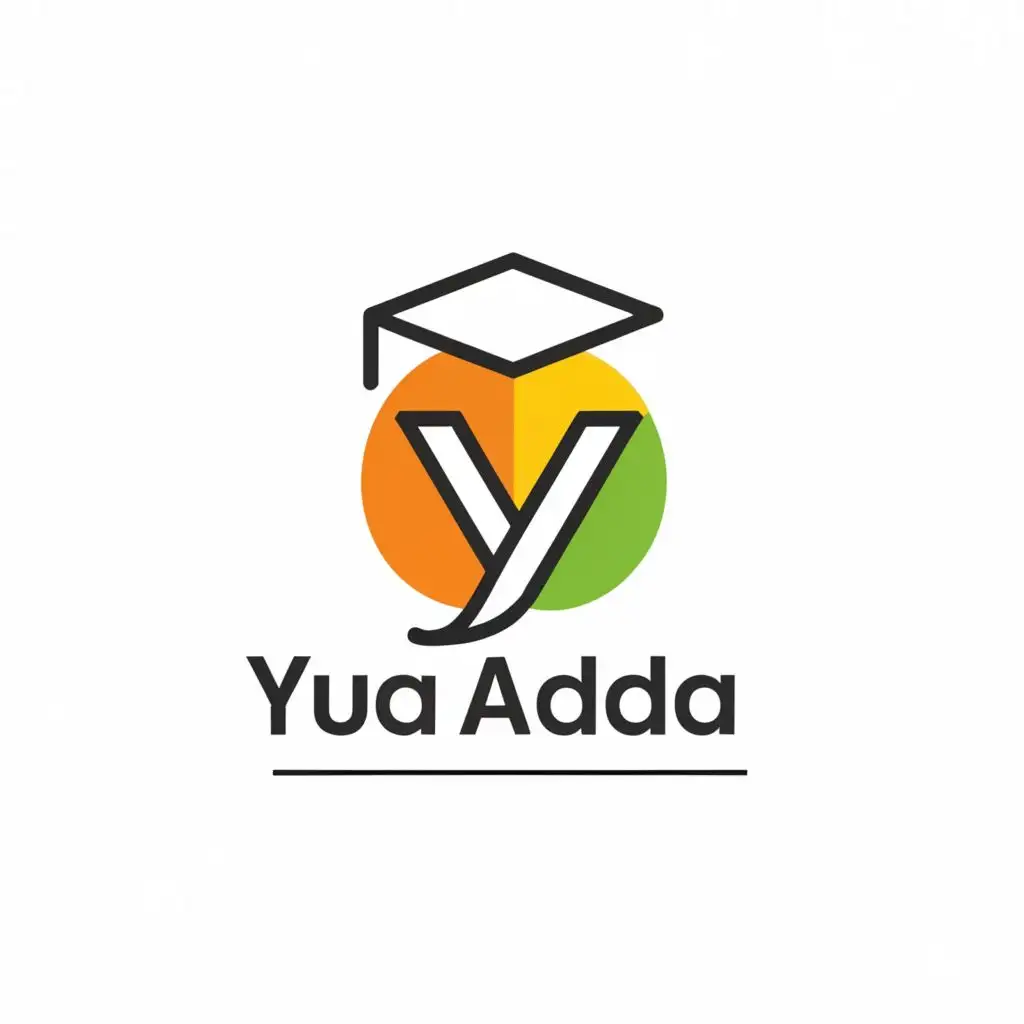 a logo design,with the text "YUVA ADDA", main symbol:Y LATTER WEAR DEGREE CAP,Minimalistic,be used in Education industry,clear background