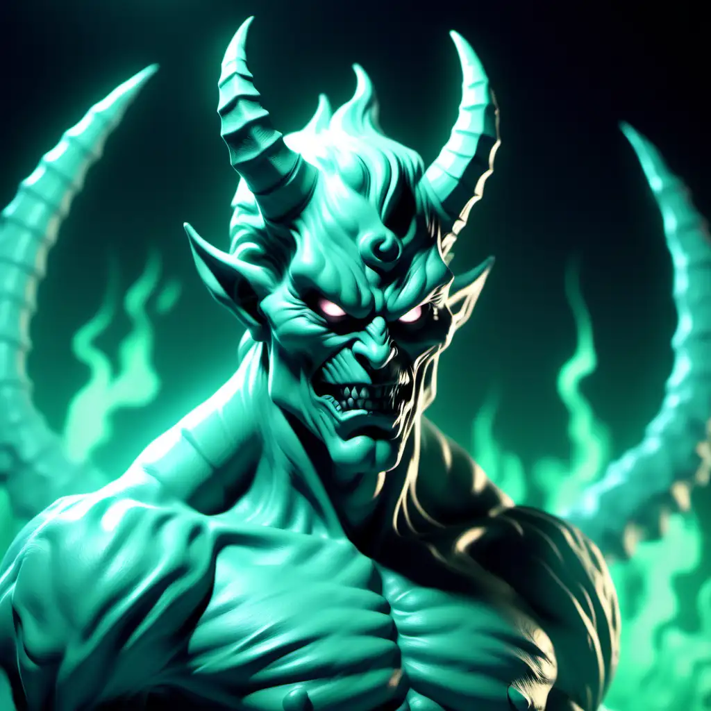 Cartoon Demon with Mint Background and Special Effects