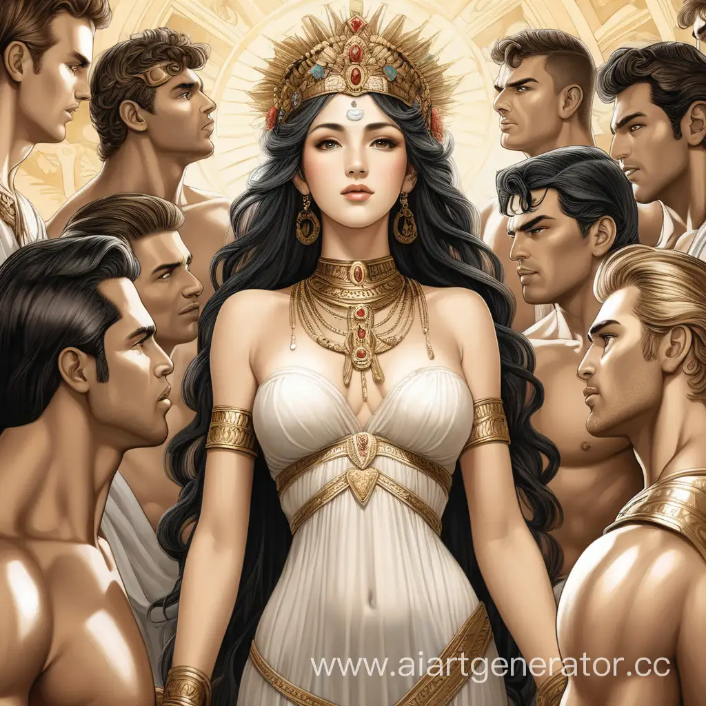 богиня в окружении красивых толпы мужчин