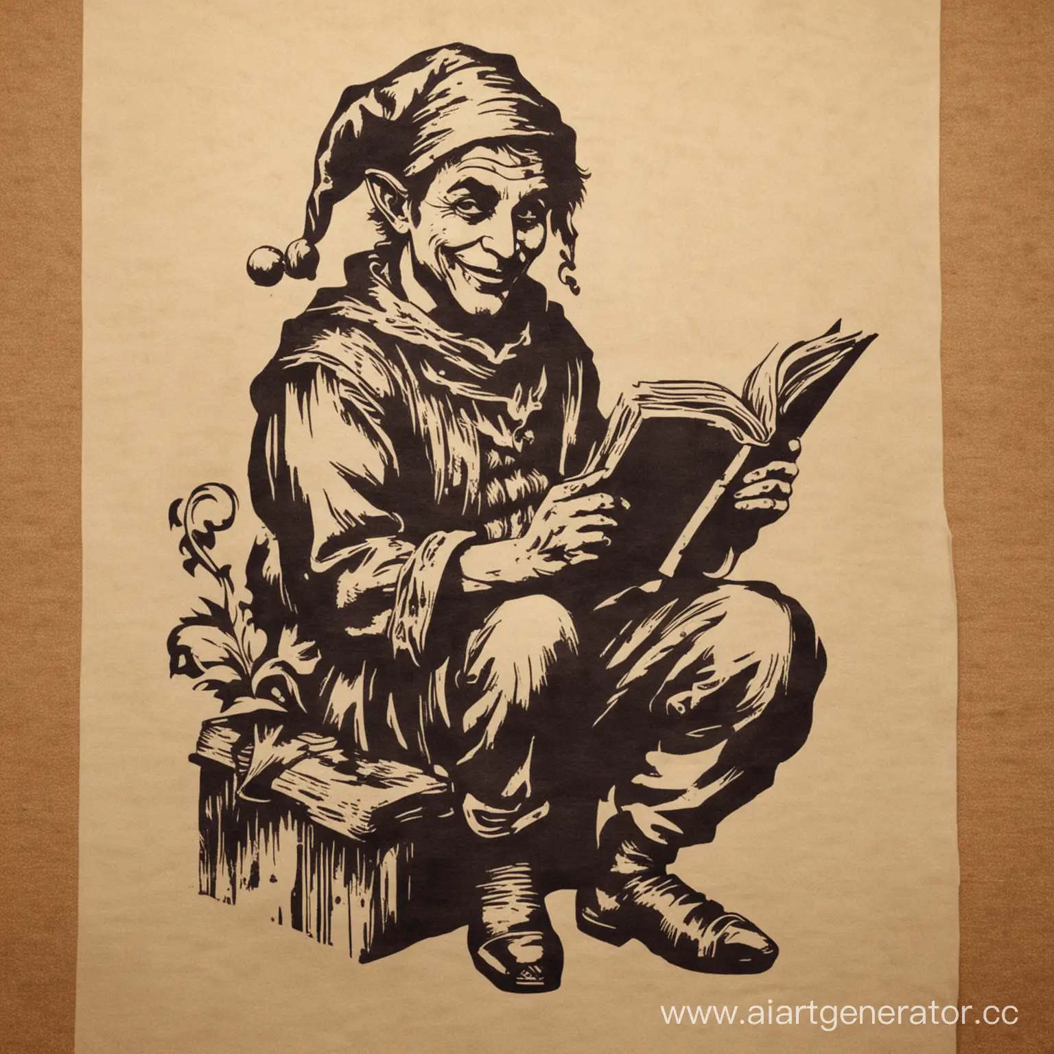 Jester-Reading-a-Book-with-Stencil-Illustrations
