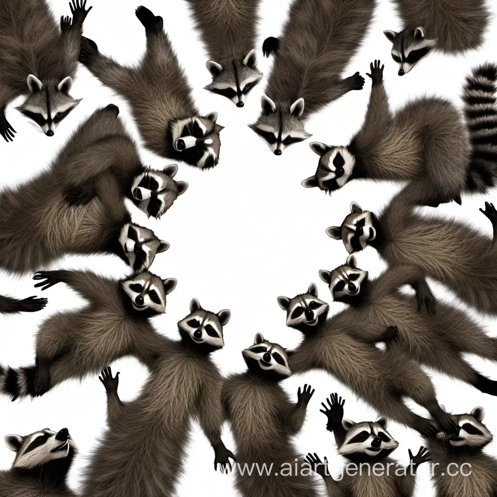 Raccoons-Surrounding-Person-in-Top-View-Scene